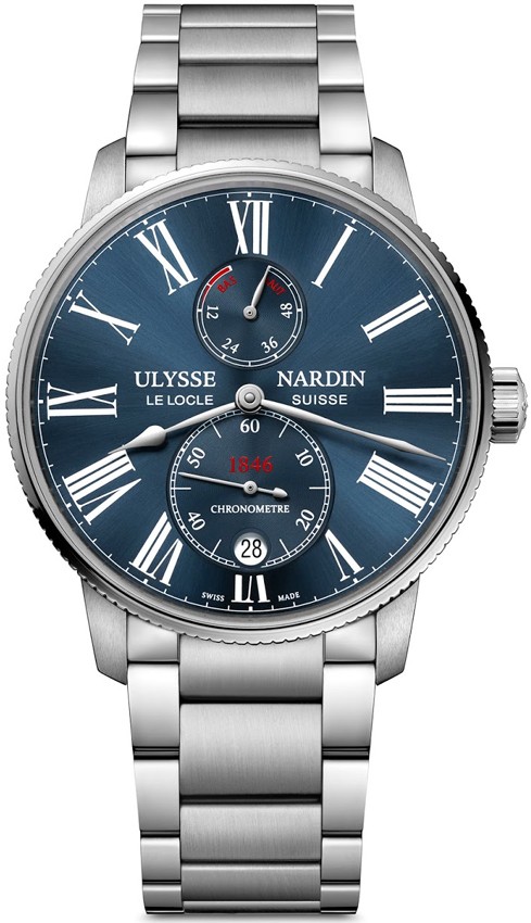 Marine Chronometer Torpilleur 42mm Automatic in Steel on Steel Bracelet with Blue Roman Dial