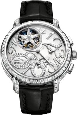 Tourbillon Chronograph in White Gold with Diamond Bezel on Black Crocodile Leather Strap with Silver Dial
