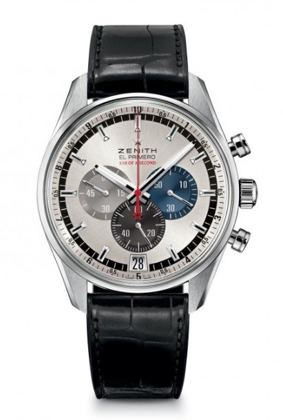 El Primero Foudroyante Chronograph in Steel on Black Alligator Leather Strap with Silver Dial