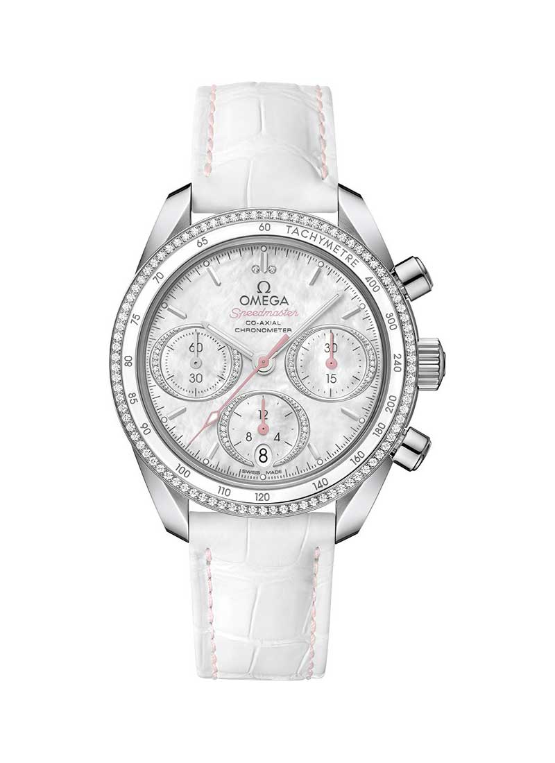 Omega Speedmaster Co-Axial Chronograph  in Steel and Diamonds and Inner White Ceramic Bezel