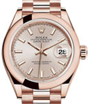 Datejust 28mm in Rose Gold with Domed Bezel on Rose Gold President Bracelet with Sundust Stick Dial