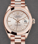 Datejust 28mm in Rose Gold with Domed Bezel on Rose Gold President Bracelet with Sundust Stick Dial