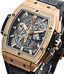 Spirit of Big Bang 42mm in Rose Gold with Diamond Bezel On Brown Alligator Leather Strap with Skeleton Dial