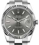 Datejust 41mm in Steel and White Gold Fluted Bezel on Oyster Braclet with Dark Rhodium Stick Dial