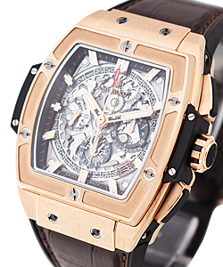 Spirit of Big Bang 42mm Automatic in Rose Gold On Brown Alligator Leather Strap with Grey Skeleton Dial