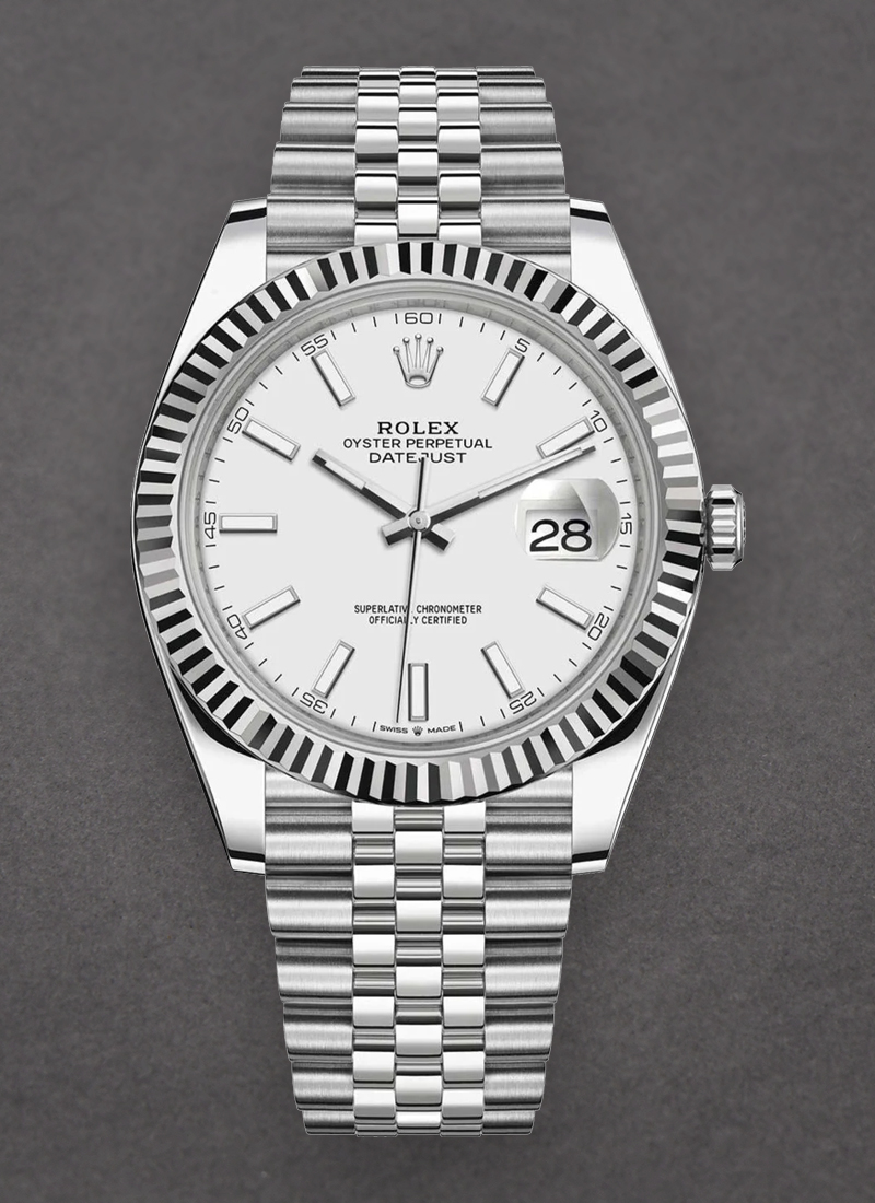 Rolex Unworn Datejust 41mm in Steel with White Gold Fluted Bezel