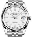 Datejust 41mm in Steel with White Gold Fluted Bezel on Bracelet with White Stick Dial