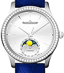 Master Ultra Thin Moon in Steel with Diamond Bezel on Venice Blue Leather Strap with Silver Sunray Dial