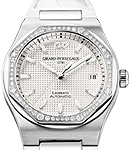 Laureato 38mm Automatic in Steel with Diamond Bezel on White Crocodile Leather Strap with Silver Hobnail Guilloche Texture Dial