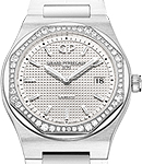 Laureato 34mm Quartz in Steel with Diamonds Bezel on White Alligator Leather Strap with Silver Hobnail Guilloche Texture Dial
