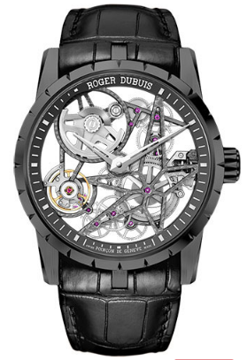 Excalibur 42mm in Black DLC Coated Titanium on Black Leather Strap with Astral Skeleton Dial