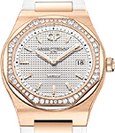 Laureato 34mm Quartz in Rose Gold with Diamonds Bezel on White Alligator Leather Strap with Silver Hobnail Guilloche Texture Dial