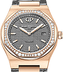 Laureato 34mm Quartz in Rose Gold with Diamonds Bezel on Dark Grey Alligator Leather Strap with Grey Hobnail Guilloche Texture Dial