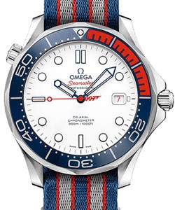 Seamaster James Bond Diver 300M in Steel - Limited Edition of 7007 Pieces On Blue & Red and Grey Naylon Strap with White Ceramic Dial