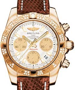 Chronomat 41 in Rose Gold with Diamond Bezel on Brown Lizard Leather Strap with Sierra Silver Dial with Gold Subdials