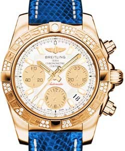 Chronomat 41 in Rose Gold with Diamond Bezel on Blue Marine Lizard Leather Strap with Sierra Silver Dial - Gold Subdials