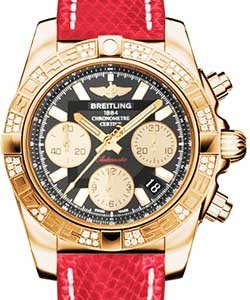 Chronomat 41 in Rose Gold with Diamond Bezel on Red Lizard Leather Strap with Black Dial and Gold Subdials