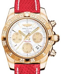 Chronomat 41 in Rose Gold with Diamond Bezel on Red Lizard Leather Strap with White MOP Dial and Gold Subdials