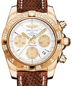 Chronomat 41 in Rose Gold with Diamond Bezel on Brown Lizard Leather Strap with White MOP Dial and Gold Subdials