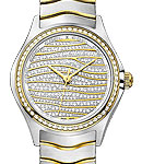 Wave 30mm Quartz in Steel and Yellow Gold with Diamond Bezel on 2-Tone Bracelet with Pave Diamond Wave Pattern Dial