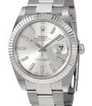 Datejust 41mm in Steel and White Gold Fluted Bezel on Steel Oyster Braclet with Silver Stick Dial