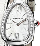 Serpenti 27mm Quartz in Steel with Diamond Bezel on White Double Twirl Karung Leather Strap with White MOP Dial