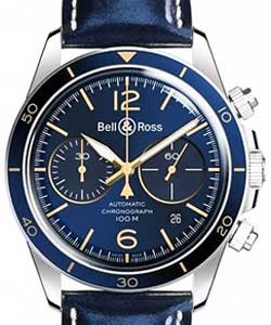 BR V2-94 Blue in Steel with Blue Bezel on Blue Calfskin Leather Strap with Blue Dial