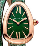 Serpenti 27mm Quartz in Rose Gold on Green Double Twirl Karung Leather Strap with Green Lacquered Dial