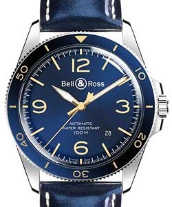 BR V2-92 Blue in Steel with Blue Bezel on Blue Calfskin Leather Strap with Blue Dial