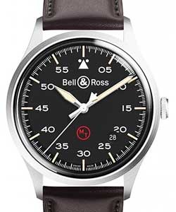 BR V1-92 Military in Steel on Brown Calfskin Leather Strap with Black Dial