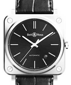 BR S-92 Black in Steel on Black Crocodile Leather Strap with Black Dial