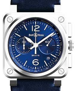 BR 03-94 Blue in Steel on Blue Calfskin Leather Strap with Blue Dial