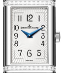 Reverso One Quartz in Steel with Diamond Lugs on Blue Crocodile Leather Strap with Silver Dial