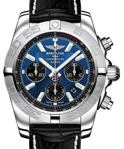 Chronomat 44 Automatic in Steel on Black Crocodile Leather Strap with Blue Dial - Black Subdials