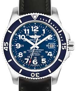 Superocean II 42mm in Steel with Blue Bezel On White Backing - Black Calfskin Leather Strap with Blue Rubber Dial