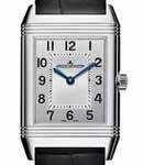 Reverso Classic Medium Thin in Steel on Black Alligator Leather Strap with Silver Dial