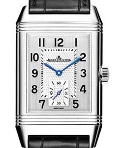 Reverso Classic Large Small Seconds in Steel on Black Crocodile Leather Strap with Silver Dial