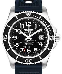 Superocean II 42mm in Steel with Black Bezel on Blue Ocean Rubber Strap with Volcano Black Dial