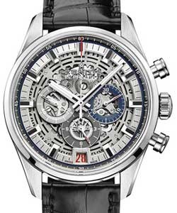Chronomaster El Primero Full Open 42mm Automatic in Steel on Black Leather Strap with Skeleton Dial