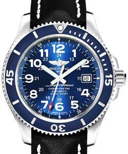 Superocean II 42mm in Steel with Blue Bezel On Black Calfskin Leather Strap with Blue Dial