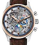 El Primero Grande Date Full Open 42mm Automatic in Steel with Rose Gold Bezel on Brown Leather Strap with Skeleton Dial