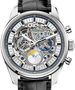 Chronomaster El Primero Grande Date Full Open 42mm Automatic in Steel on Black Leather Strap with Skeleton Dial