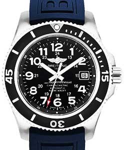 Superocean II 42mm in Steel with Black Bezel on Blue Diver Pro III Rubber Strap with Volcano Black Dial