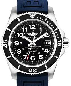 Superocean II 42mm in Steel with Black Bezel on Blue Diver Pro III Rubber Strap with Volcano Black Dial