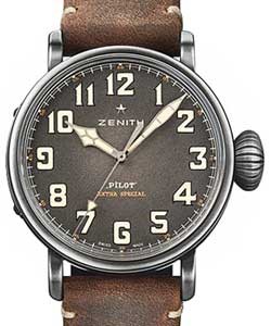 Pilot Montre d'Aeronef Type 20 Extra Special 45mm Automatic  in Steel on Brown Oily Nubuck Leather Strap with Grey Grained Arabic Dial