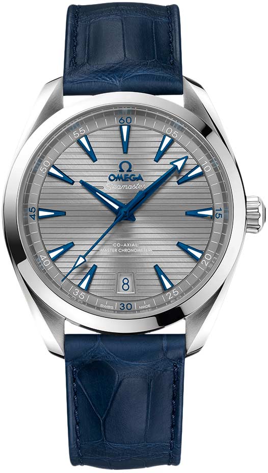 Seamaster Aqua Terra 150M Master Chronometer 41mm in Steel on Blue Alliagtor Leather Strap with Grey Dial