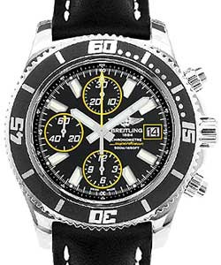 Superocean Chronograph II 42mm in Steel on Black Calfskin Leather Strap with Black And Yellow Abyss Dial