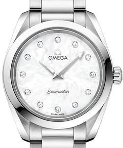 Seamaster Aqua Terra 150M Master Chronometer 28mm Automatic in Steel on Steel Bracelet with Mother of Pearl Diamond Dial