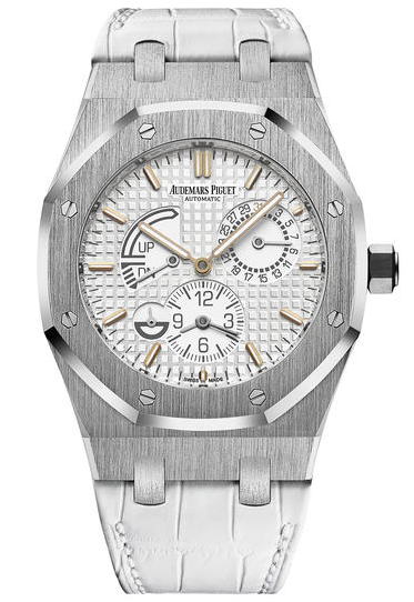 Royal Oak Dual Time 39mm Automatic in Steel on White Alligator Leather Strap with White Grand Tapisserie Dial