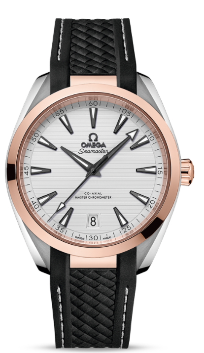 Seamaster Aqua Terra 150M Master Chronometer 41mm Automatic in Steel with Rose Gold Bezel on Black Rubber Strap with Silver Stick Dial